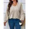 Damen Plus Size Unifarben Gerippt V-Ausschnitt Mit Kapuze Langarm Locker Lässig Strickoberteil
