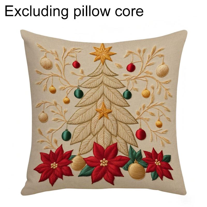 1/4pcs Cushion Cover New Year 2026 Linen Pillow Cases 45*45CM Pillowcase Single-Sided Excludes Inserts 2D Christmas Xmas Gifts