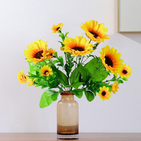 Artificial Sunflower 13 Head Realistic Fake Silk Flower Home Office Wedding Party Table Centerpiece Indoor Outdoor Faux Bloom Decoration