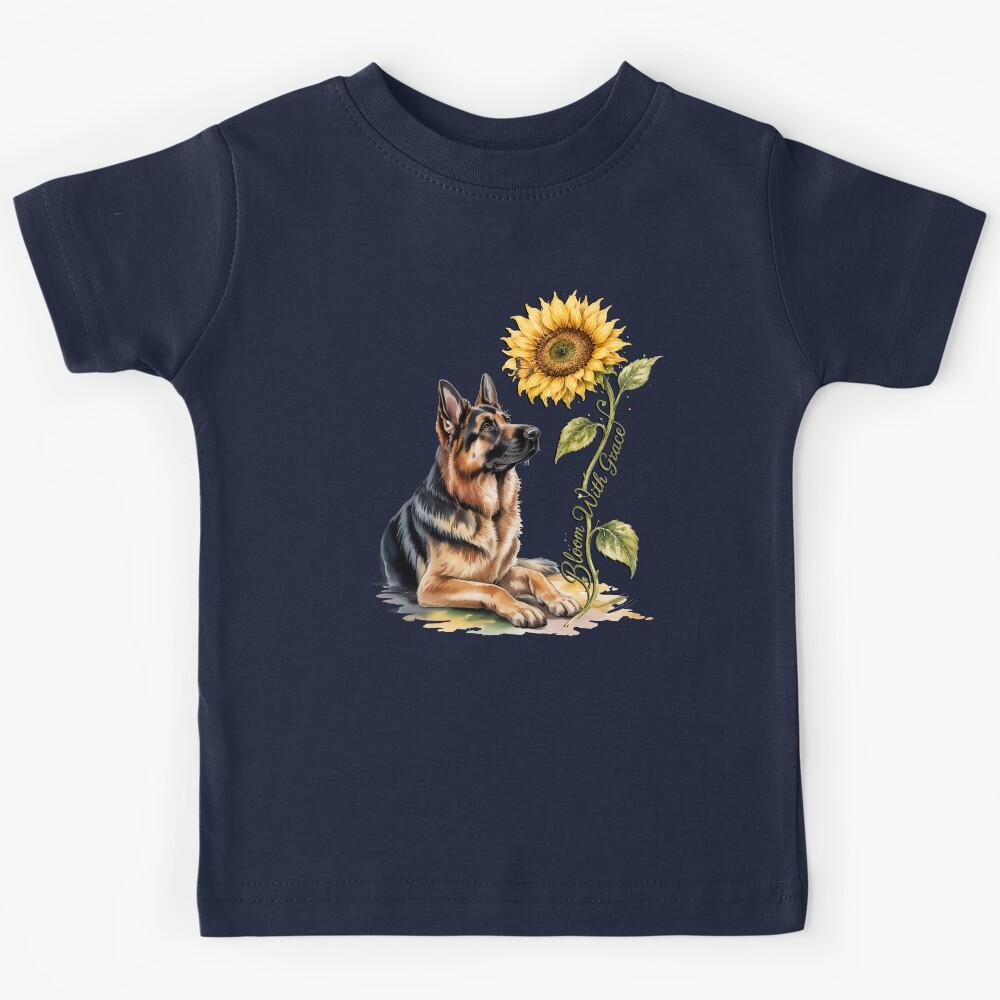 German Shepherd Sunflower Bloom With Grace Dog Mom Gift Kids T-Shirt 120