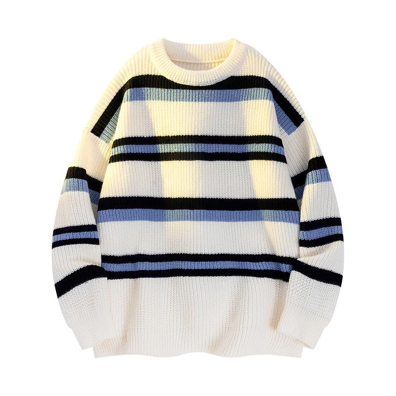 Pullovers Long Sleeves Sweaters Unisex Men's Jumper Couple Paragraph Winter Men's Korean Wear Knitted Cardigan Men's Stripes Round Neck Men's Tops