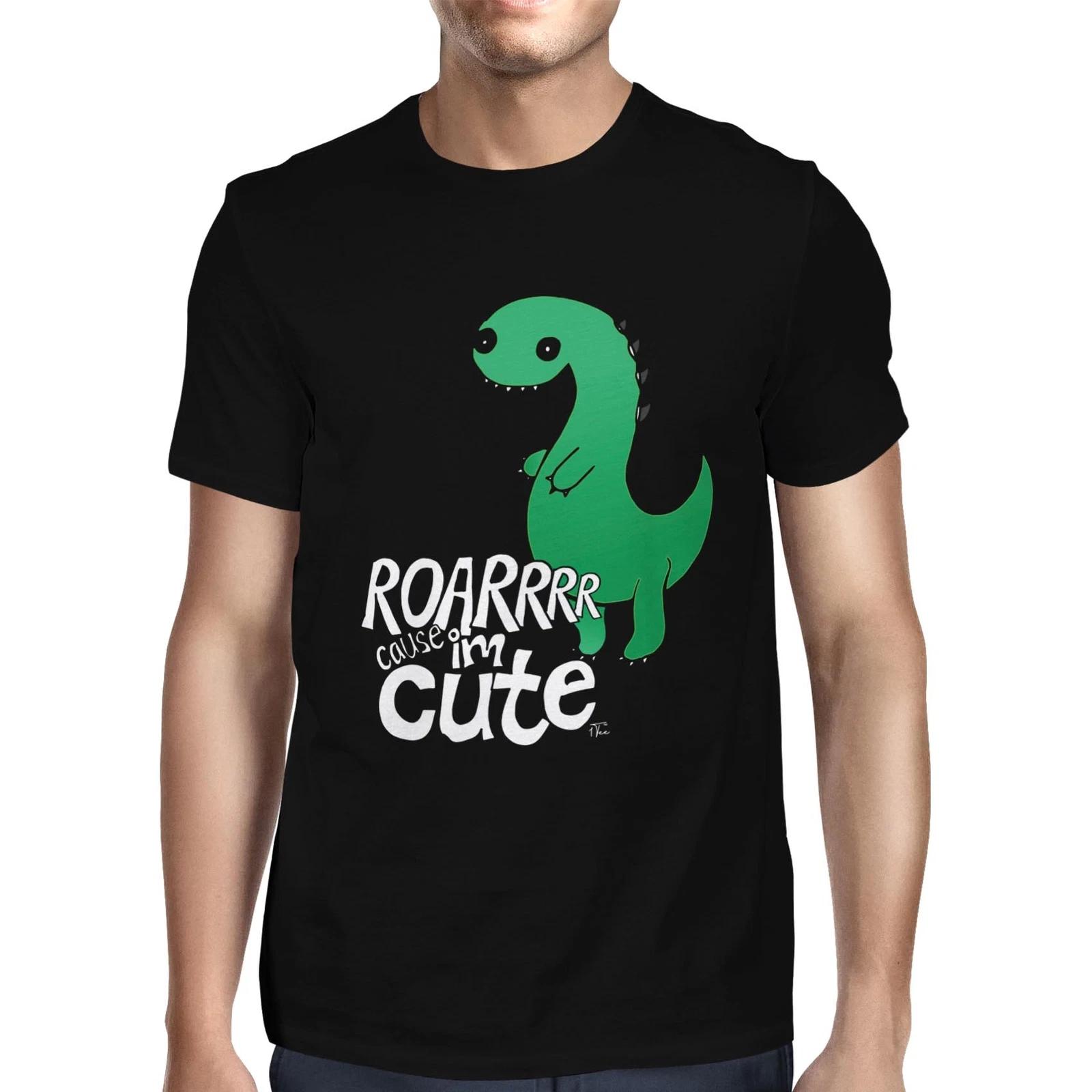 1Tee Mens Big Green Dinosaur ROAR Cause I m Cute T-Shirt M