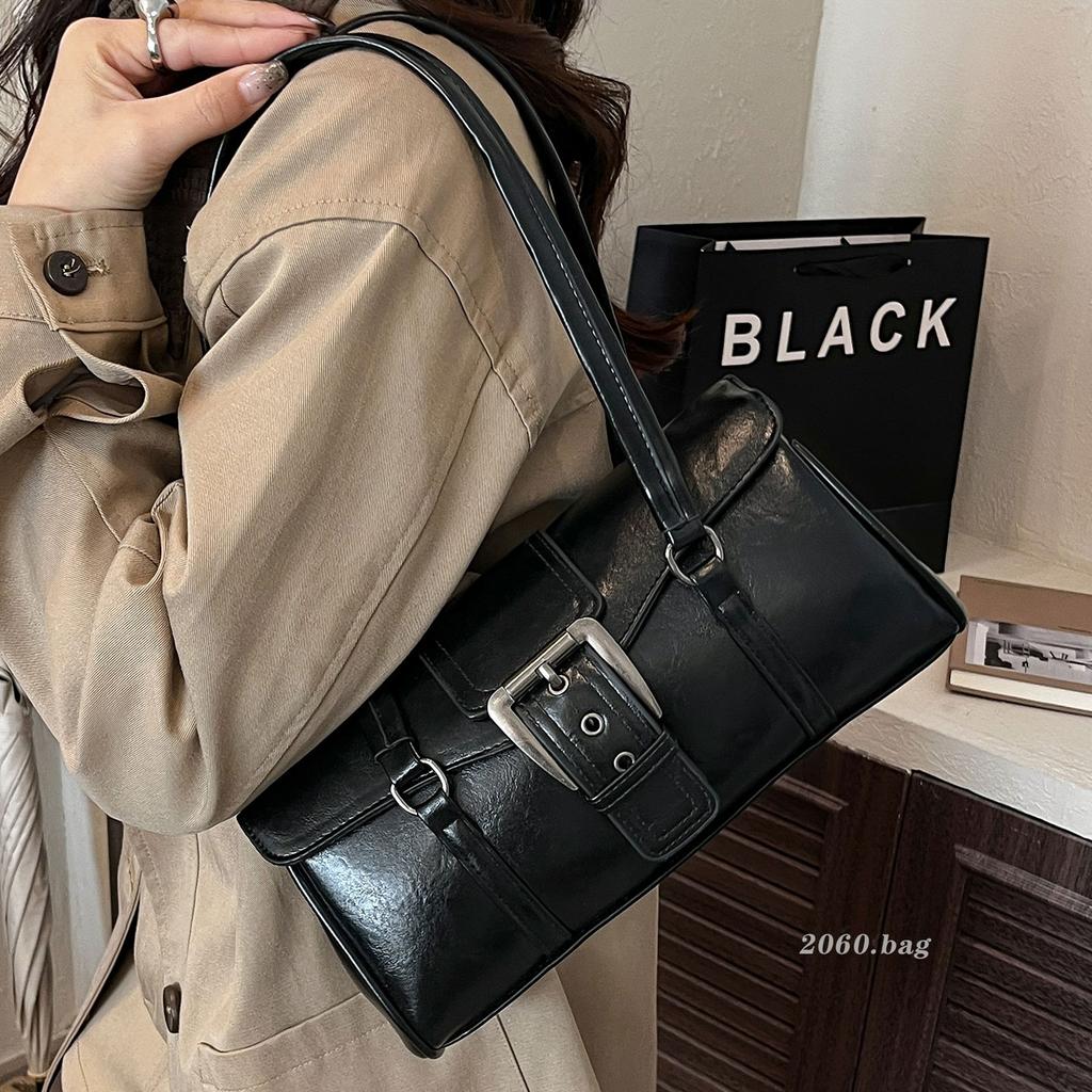 Female Buckle Underarm Bags Autumn Winter Large Capacity Casual Shoulder Bag Women's Solid Color Commuting PU Handbags