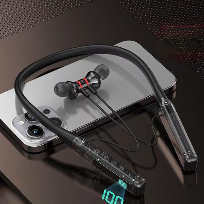 Bluetooth Sports Neckband Headset: Card Insert, Wireless, Heavy Bass, HD Calls, Data Display.