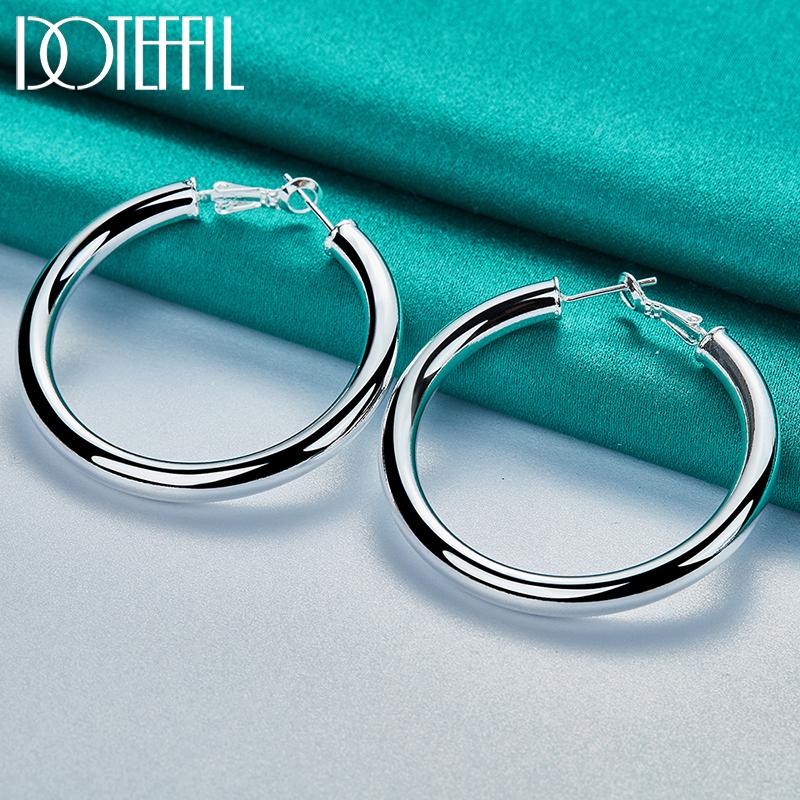 925 Sterling Silver 50mm Round Earrings, Romantic Jewelry, Fashionable Wedding Jewelry