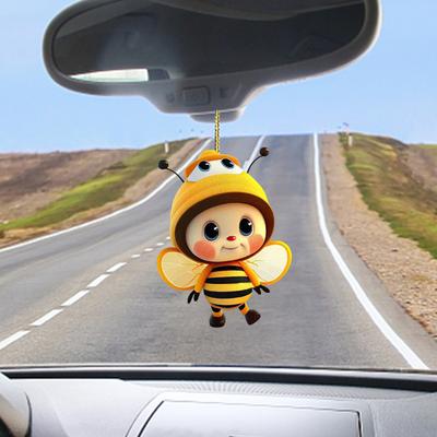 Bee Car Hanging Ornament Acrylic Bee Holiday Decor Cute Bee Car Pendant Keychain Car Interior Bag Key Gift