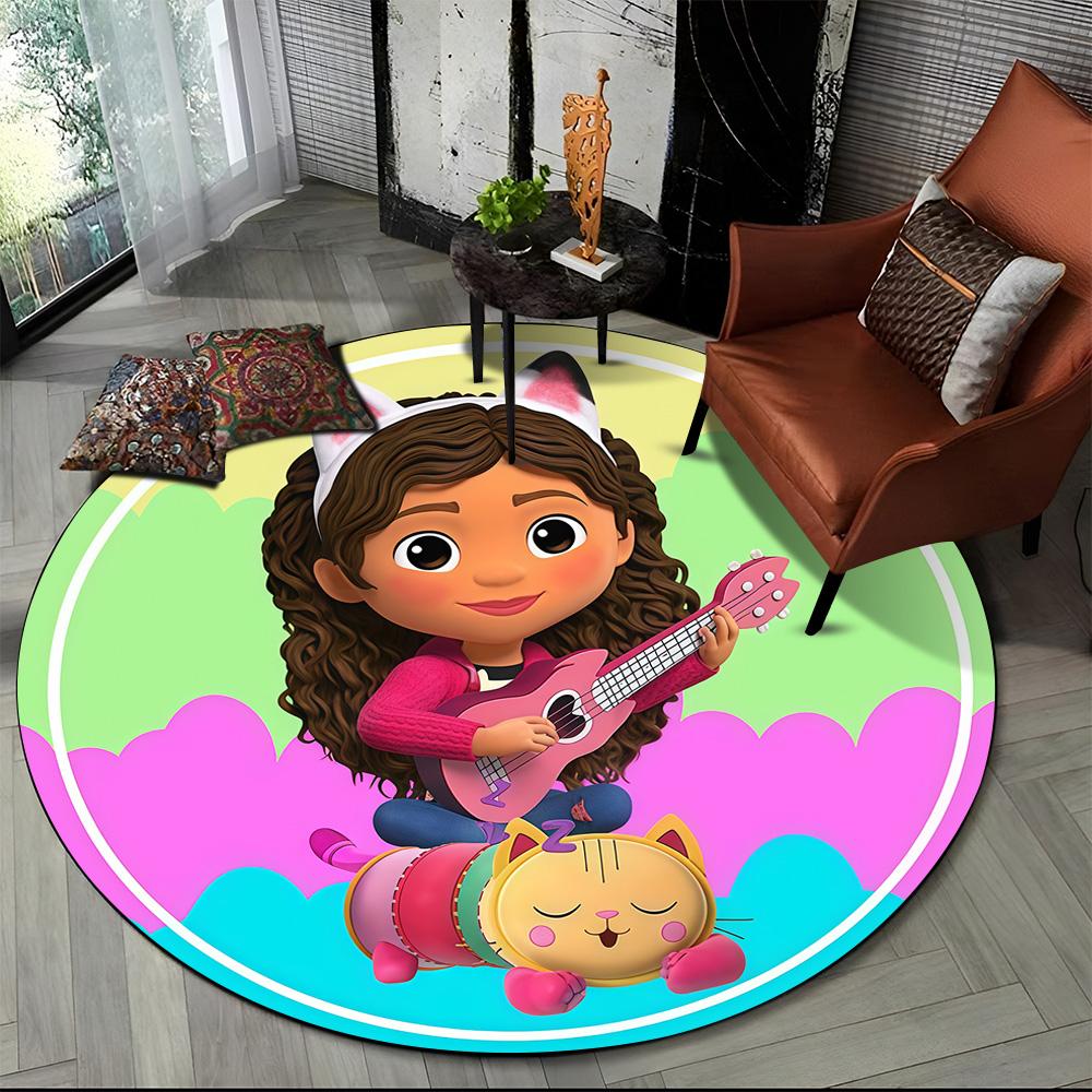 Tappeto Rotondo Tondo Cartone Animato 3D Carino Casa delle Bambole di Gabby Ragazza, Tappeto per Soggiorno Camera da Letto Divano Stanza dei Giochi Decorazione, Tappetino Antiscivolo per Bambini