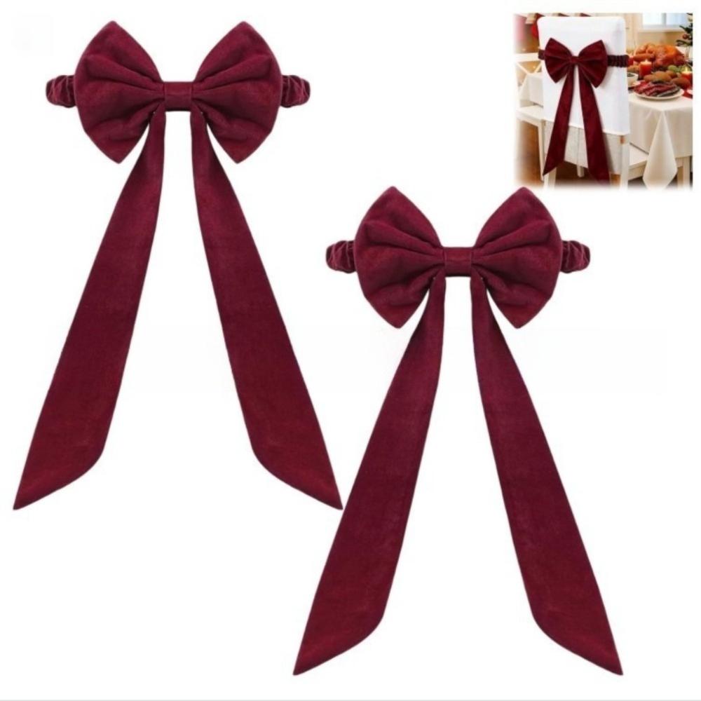 Velvet Christmas Red Chair Bows Elastic Ribbon Gift Bows Big Bows Tie Back Burgundy Chair Sashes