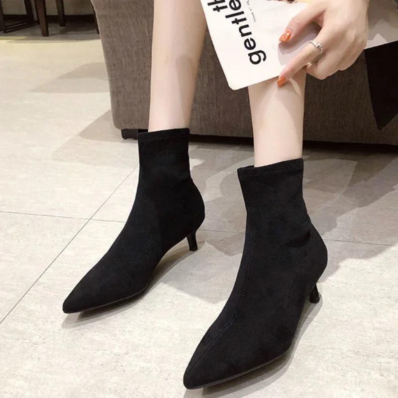 Fashion Elastic Sock Woman Short Shoes Black Booties Winter 2024 Autumn New In On Promotion Large Size Warm Pu Y2k Ankle Boots for Women