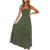 IHUASU Dames Lange Mouwloze Vintage Boho Getailleerde Jurk in Effen Kleur met Strapless Gestikte Zoom