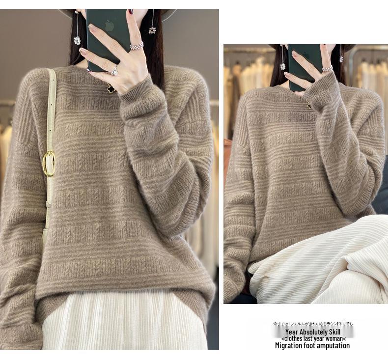 Women's Loose Wool Crochet Sweater - Round Neck Knitwear, Hollow Design, Autumn/Winter Versatile Style