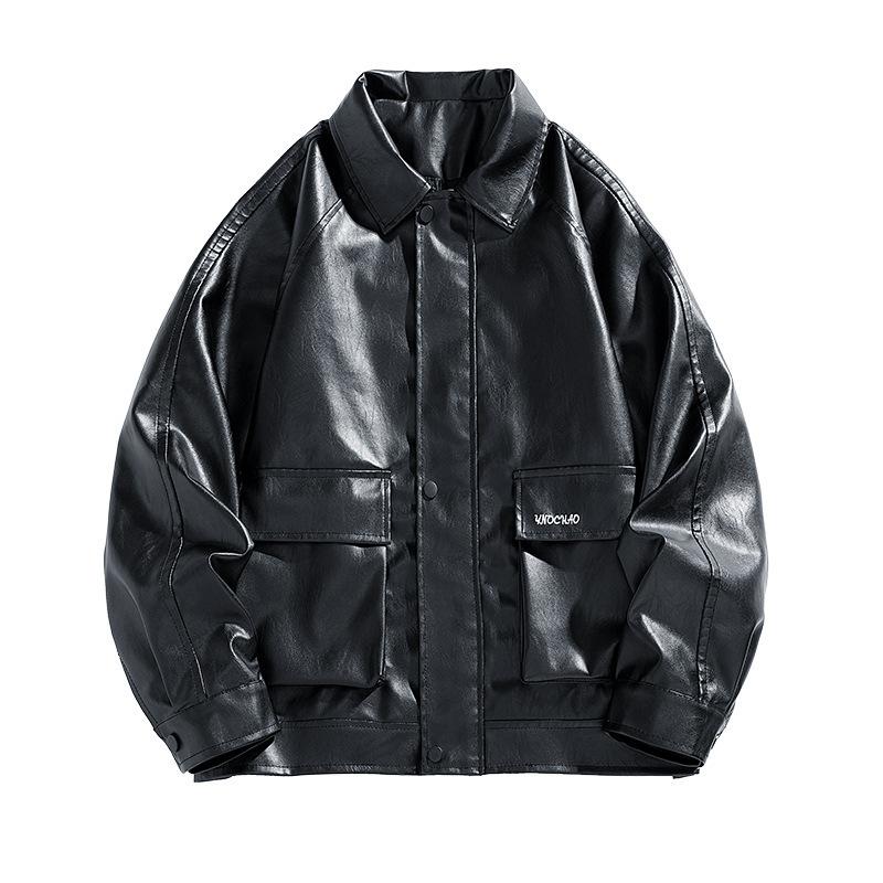 American PU leather jacket men's jacket spring and autumn new lapel locomotive clothing versatile trend explosive jacket men