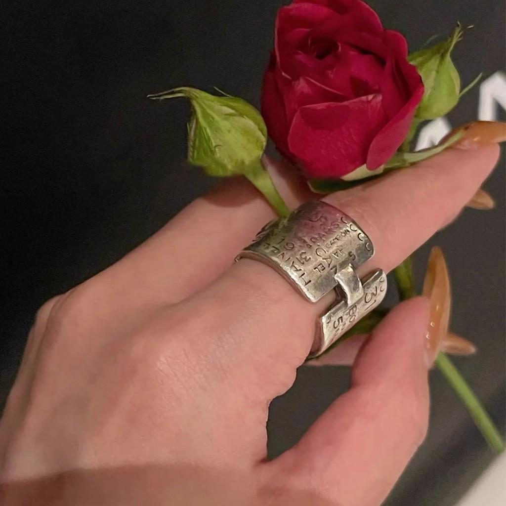 Letter Black Trendy And Number Adjustable Ring For Women Chic Vintage Jewelry Copper