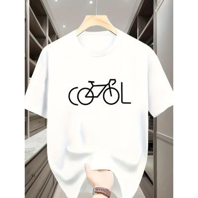 European Sizes Men's Short-sleeve T-shirt with Bicycle Print, Casual Street Style, Round Neck, Summer Casual Wear for Men