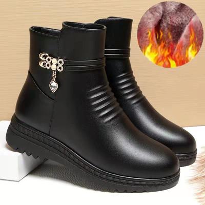 Leren dameslaarzen Winter Dikke wol gevoerde leren dames sneeuwlaarzen Grote maat dames winterschoenen
