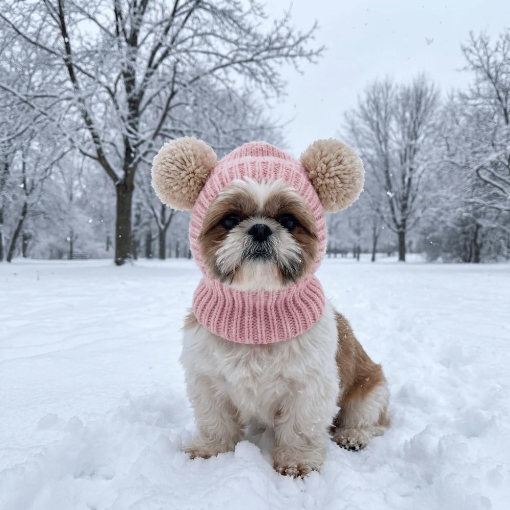 Handmade Pet Neck Warmer Soft Stretchy Pet Pom-pom Hat Absorbing Sound Pet Headgear Cold Weather