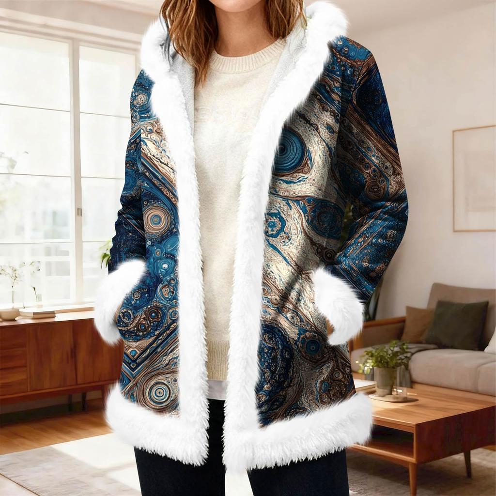 Lässiger Damen-Fleece-Kapuzen-Cardigan mit Taschen Warme Oberbekleidung