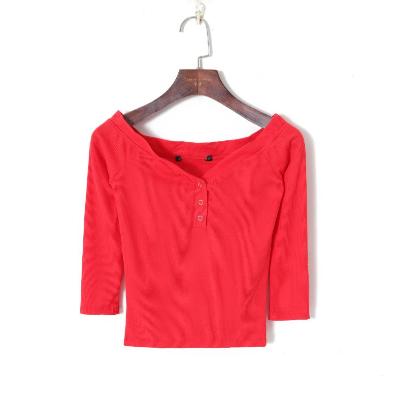 

Women s Fashion Minimalist Solid Color Elegant Cropped Sleeves T-shirt Red M