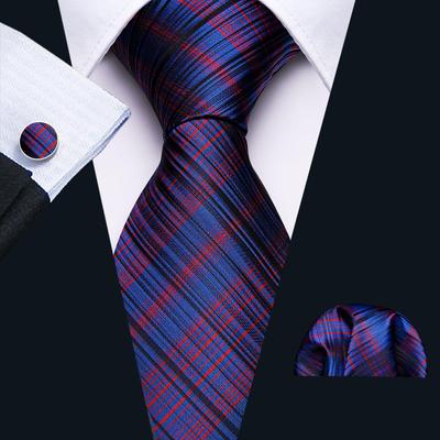 Blue Tie for Men Wedding Silk Necktie Hanky Cufflinks Solid Foral Striped Formal Set