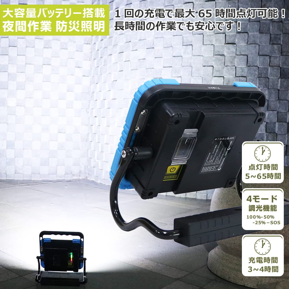 GOODGOODS LED Floodlight, Rechargeable Work Light, 45W, IP65 Waterproof, Smartphone Charging, Daylight White, Ultra Bright, Portable, Outdoor Lighting