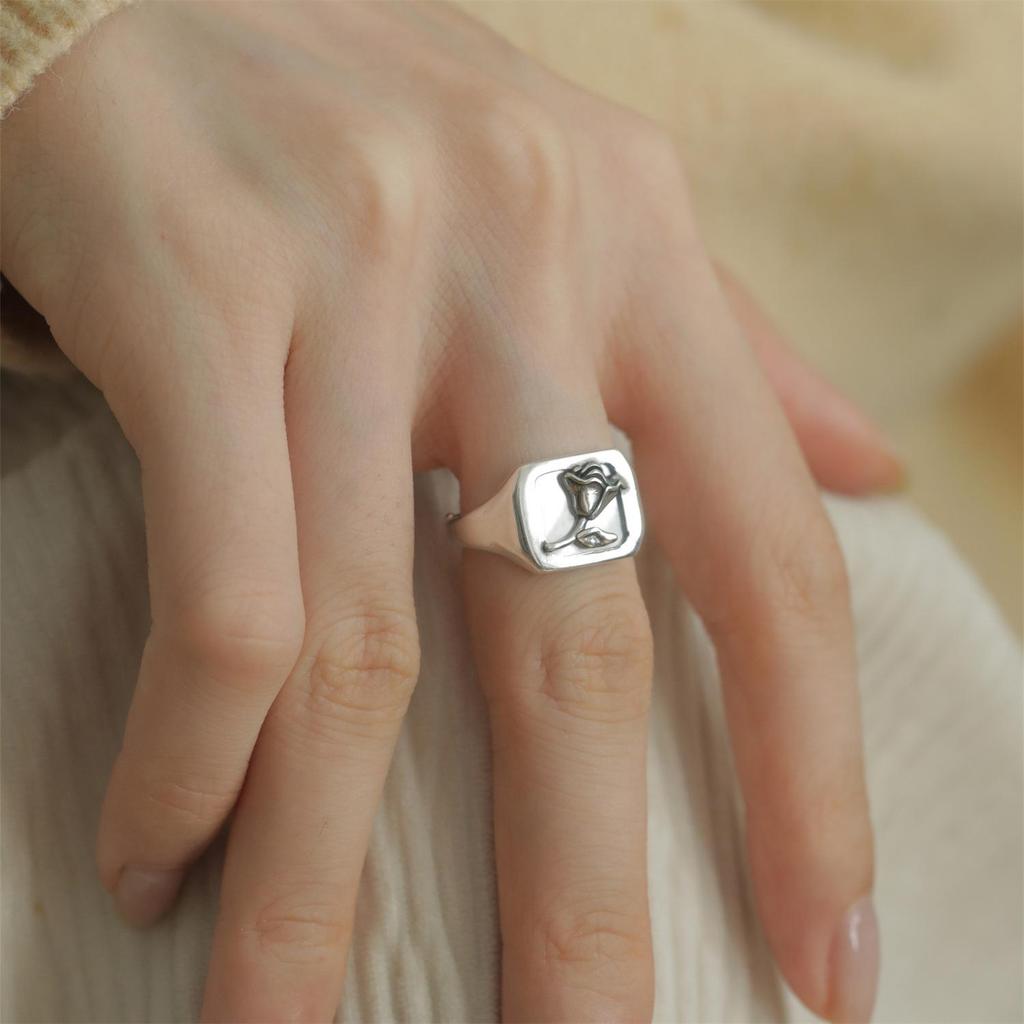 Yin Taifei Retro Brons & Zilver Rozenbloem Fotolijst Ring - Modieuze Open Band Sieraden voor Vrouwen