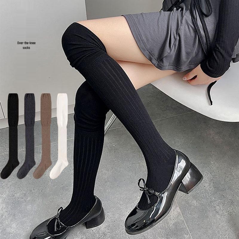 Women's Japanese-Style Color Block Over-the-Knee Socks - Solid Color, Versatile Spring/Autumn Knee-High JK Slouch Socks