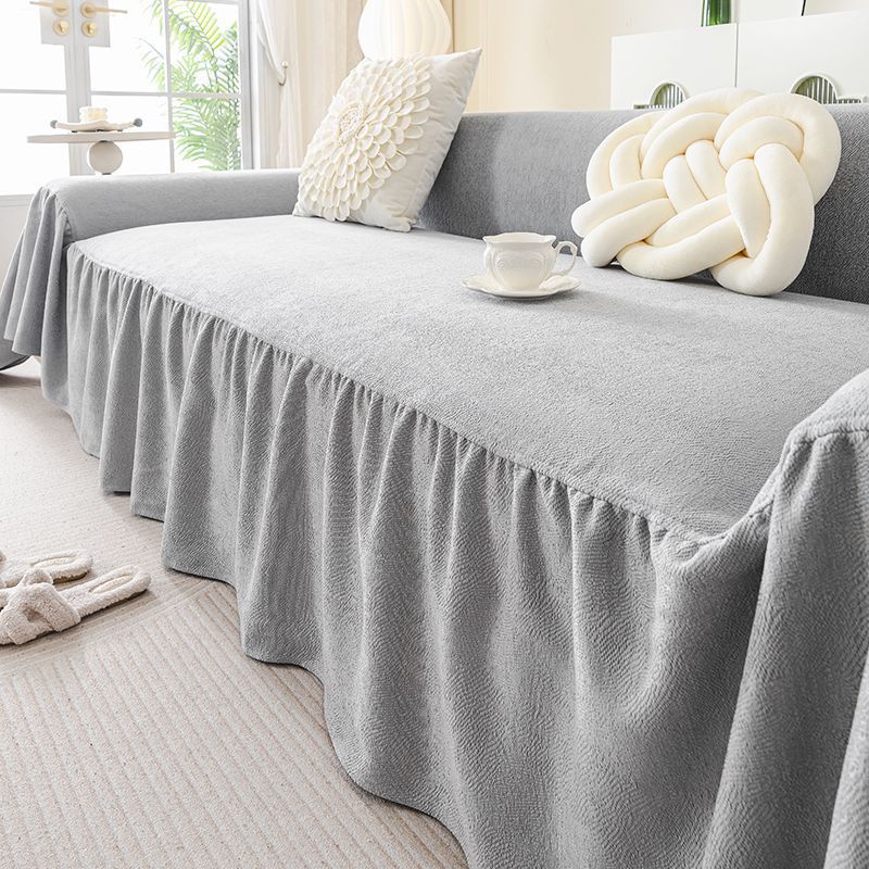 Однотонный чехол на диван из велюра полностью закрывающий простой и высококачественный для гостиной противоскользящий пылезащитный универсальный для всех сезонов 230X180CM светло-серый 26730₽