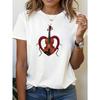 Damen Herz Geige Marienkäfer Print T-Shirt - Kurzarm Rundhals Lässige Bluse Top mit Musik & Käfer, Frühling Sommer Lässige Kleidung Geeignet