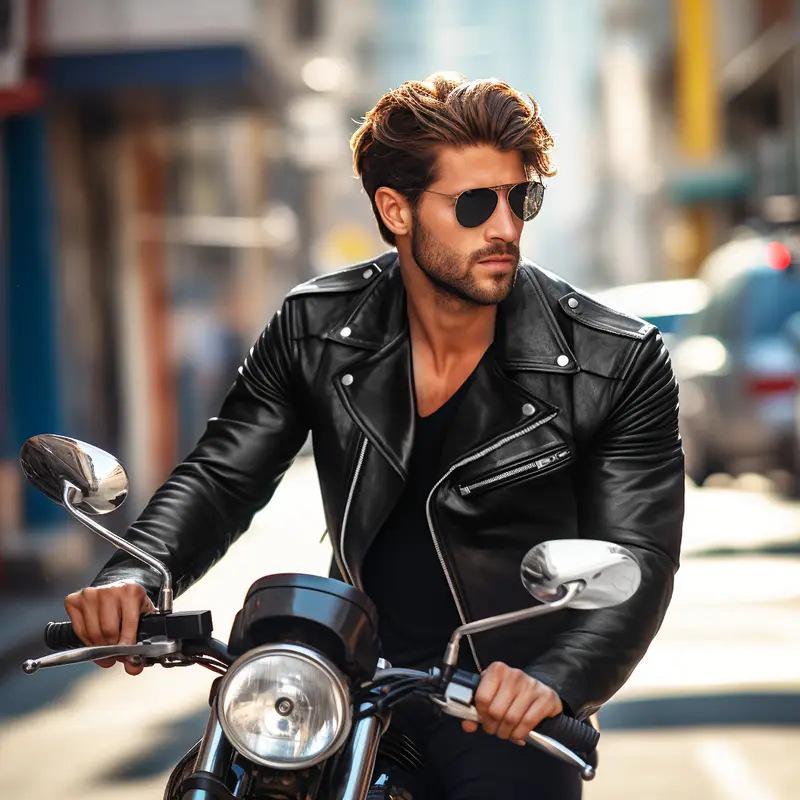 Men's PU Leather Motorcycle Jacket - Stylish European-American Streetwear with Functional Zipper.
