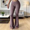 Yoga Pants Women Wide Trousers Elastic Hip-Hugging Style Solid High Waist Leg Casual Color Ribbed Fitness Pants