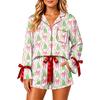 Women's Christmas Two Piece Pajama Set with Button Down Shirt and Shorts Sleepwear