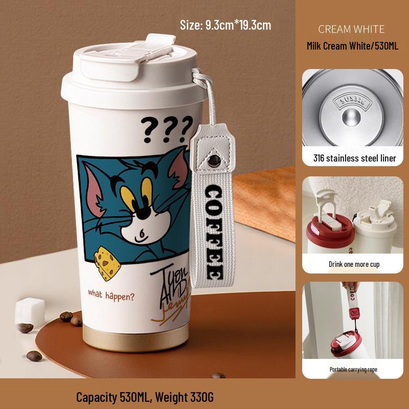 Tom and Jerry Stainless Steel Insulated Straw Cup - Cute Cartoon Coffee and Water Bottle