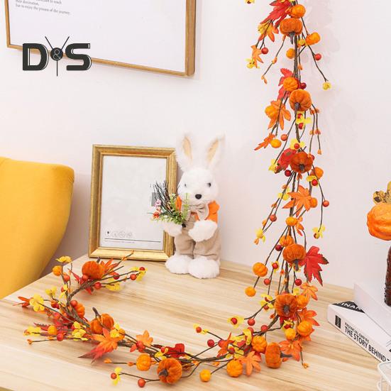 

180 см искусственная гирлянда из тыквенных листьев в помещении и на открытом воздухе, искусственные ягоды, листья, растения, виноградная лоза, Хэллоуин, осенний урожай, День благодарения, фестиваль оранжевый