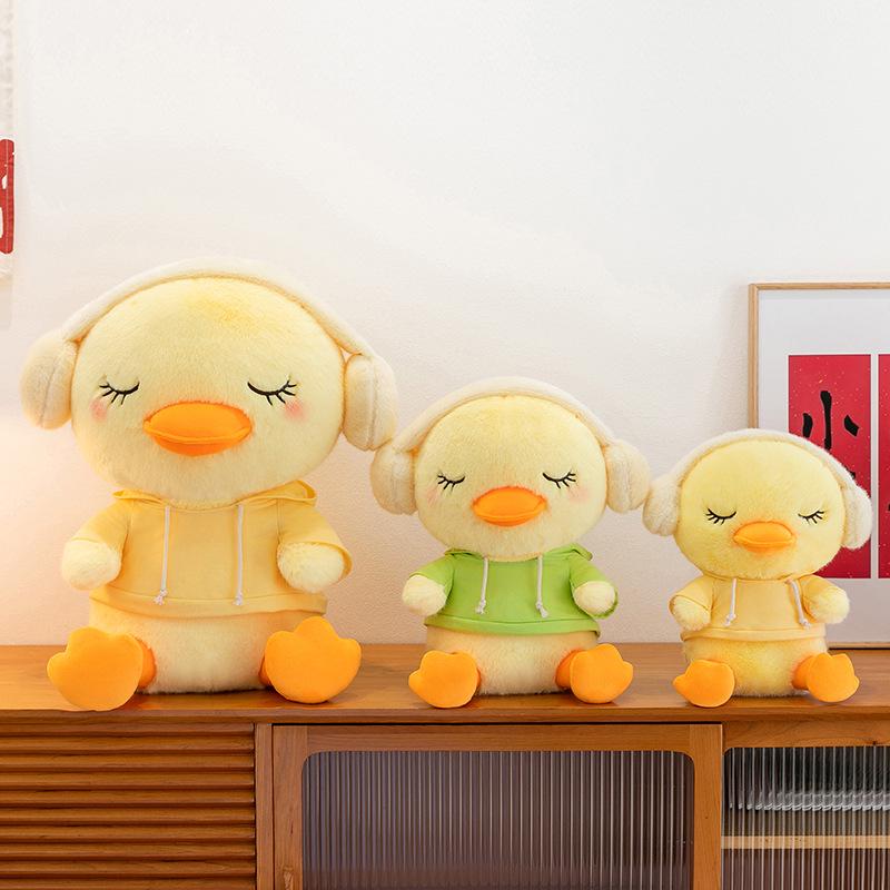 Adorable Yellow Duck Hoodie Plush Pillow and Earphone Hug Doll
