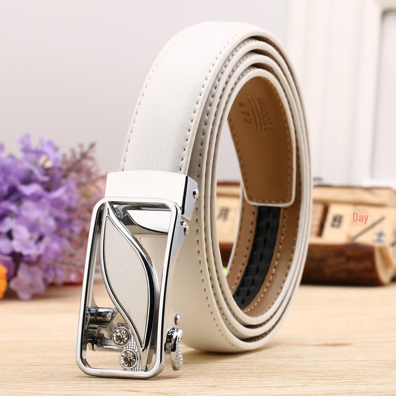 Women's Casual Double-Sided Lychee Pattern Leather Belt with Automatic Buckle
