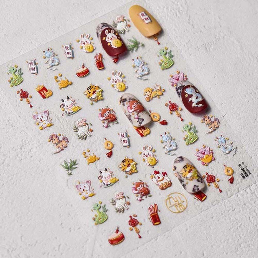 

Zodiac Animals Dragon Nail Decals Lion Dance Chinese Nail Decorations Lady a Flat