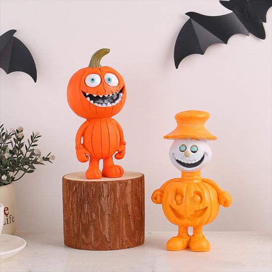 Statuetta Uomo Zucca Decorazione Zucca di Halloween Resina Scultura Zucca Spettrale per Decorazione da Tavolo da Interno Esterno Mensola