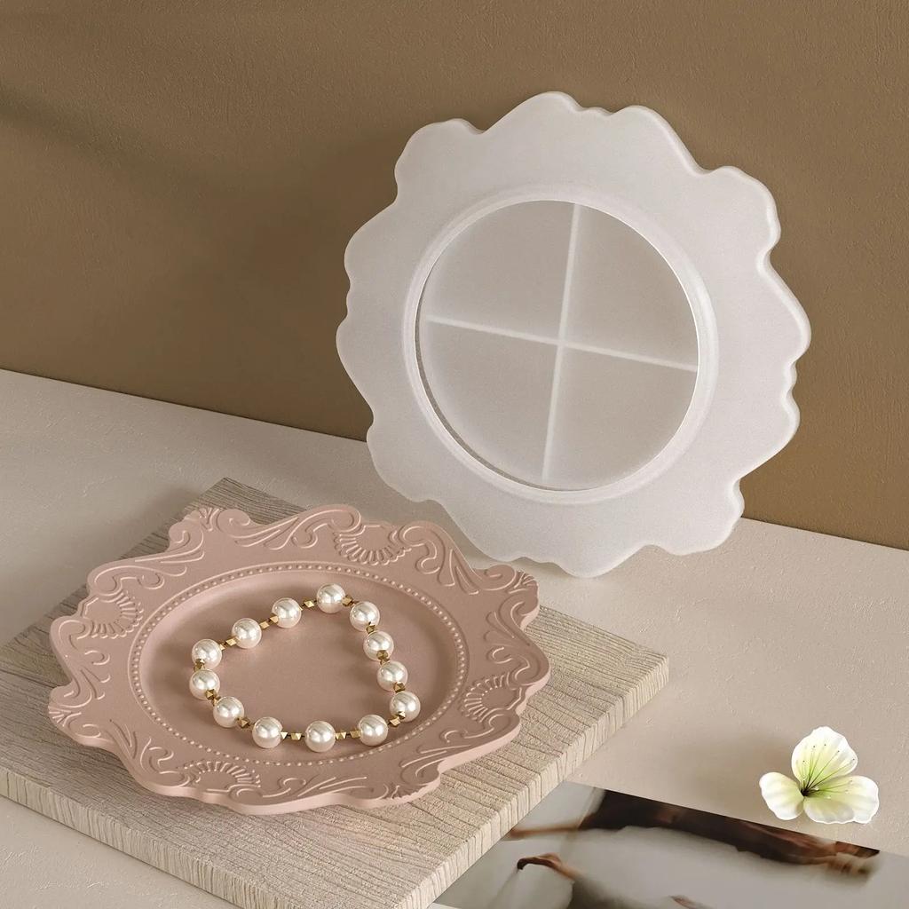Round Cement Tray Silicone Mold DIY Handmade Round Storage Plate Molds Plaster Concrete Resin Coaster Casting Mould Home Decor