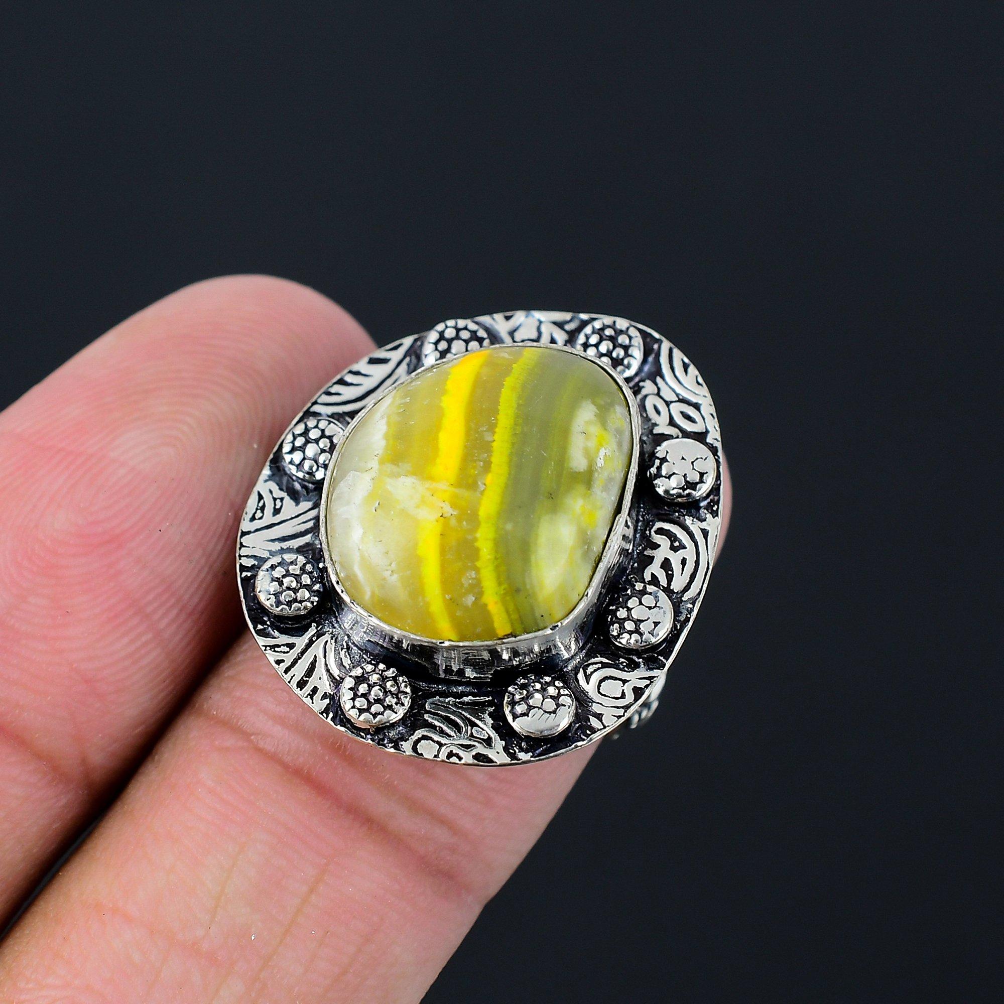 Sterling Silver Pear Natural Bumble Bee Jasper Solitaire New Ring Jewelry US 7 7