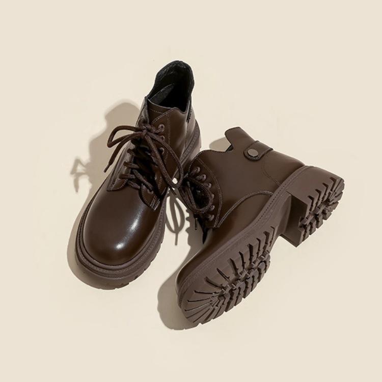 

Soft cowhide~ Brown small Martin boots women s 2025 autumn and winter new velvet boots British style platform short boots 40 темно-коричневого кольору