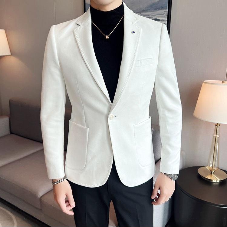 Fashion Suit Coat Men's Slim Fit Deerskin Velvet Elegant Luxury Blazer Coat Business Casual Wedding Plus Size Suit