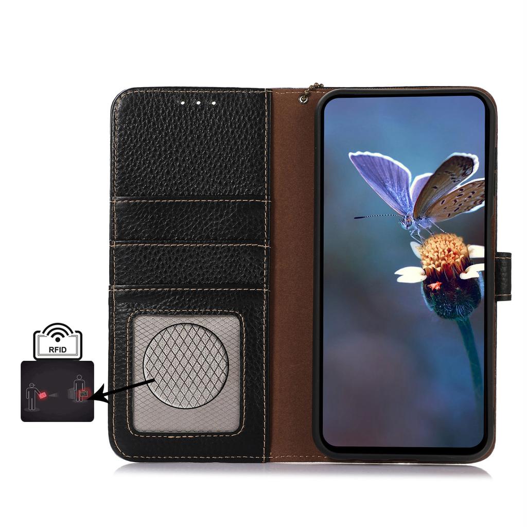 For Sony Xperia 1 VI Case Genuine Cow Leather RFID Blocking Wallet Phone Cover Litchi Texture