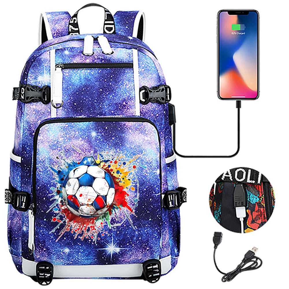 USB Headphone Backpack for Teens Students Boys Girls Leisure Travel Dual Shoulder Bags Soccer Hot Selling Waterproof Large Capacity
