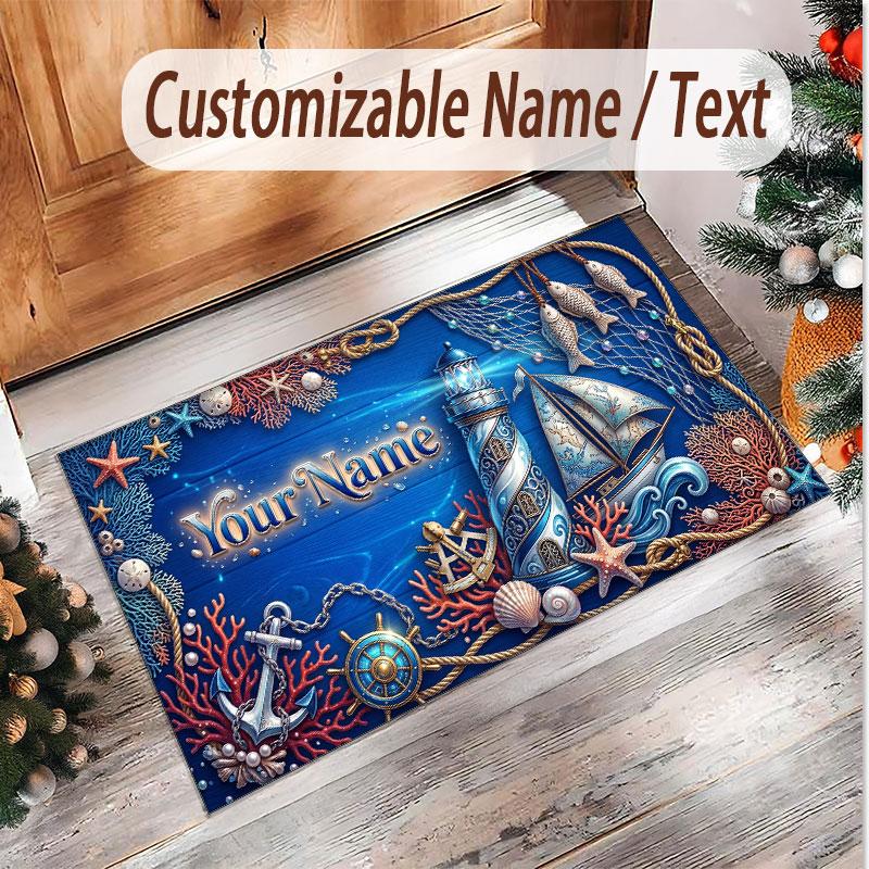 Fish Ocean Theme Soft Crystal Velvet Rug Custom Name & Text Print Non Slip Floor Rug for Bedroom Living Room