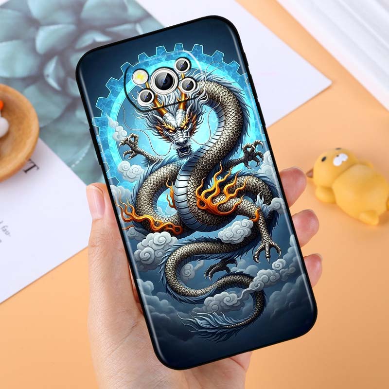 Fashion Dragon Illustration Phone Case For Xiaomi Mi Poco F3 F4 F5 F6 X3 X4 X5 X6 X7 M3 M4 M5 M6 M7 GT Pro 5G Black