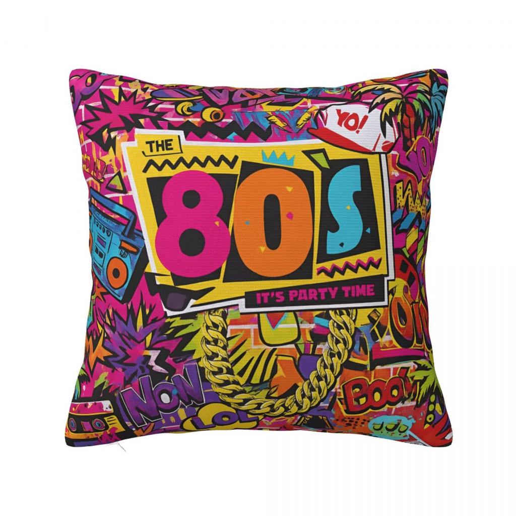Retro 80s 90s Throw Pillow Cover Polyester Cushions for Sofa Graffiti Music 4545cm Pillowcase