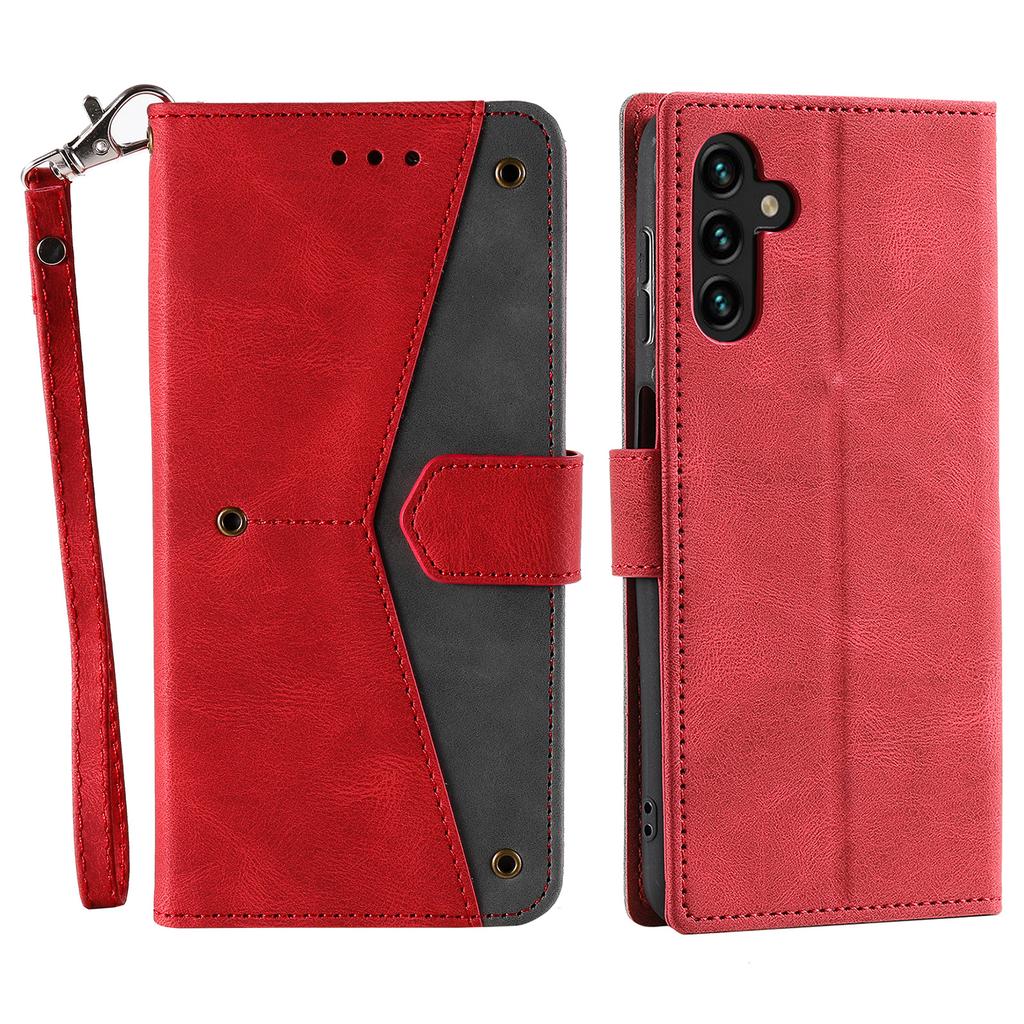 For Samsung Galaxy A17 Leather Case Splicing Stitching Wallet Phone Cover with Wrist Strap