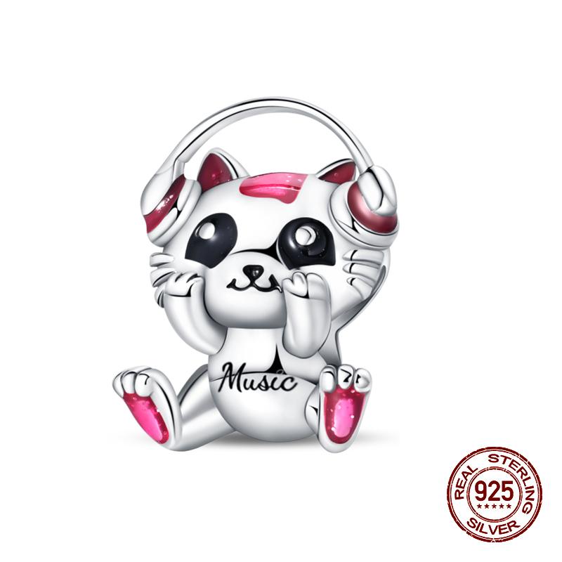 100 % 925 Sterling Silber Teetasse Musik Katze Rosa Katzenpfote Charms Perlen Fit 925 Original Armband Fein DIY Niedlich Schmuck Geschenk