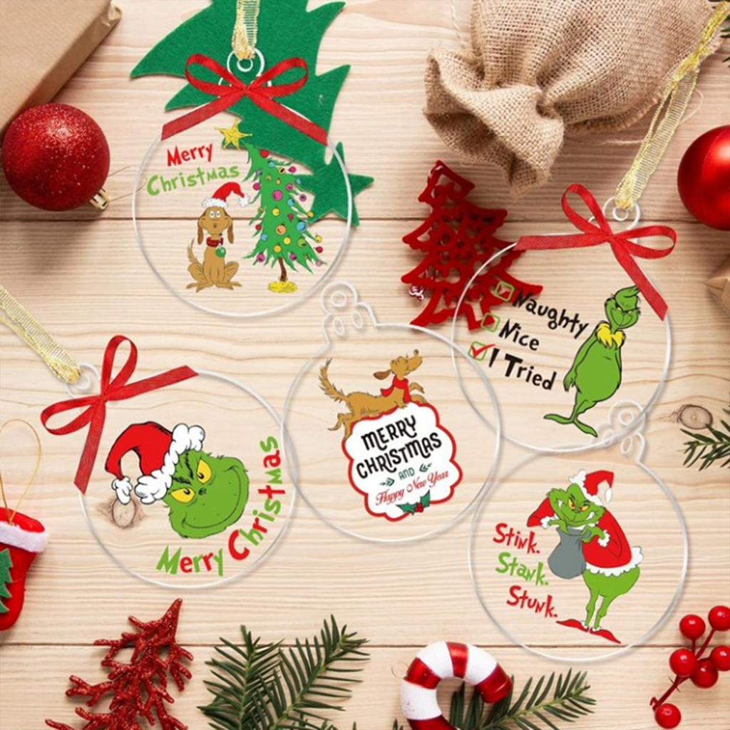 12 Pack Round Clear Acrylic Christmas Ornaments - Green Gnome Decorations For Hanging On Tree And Party Favors 2d