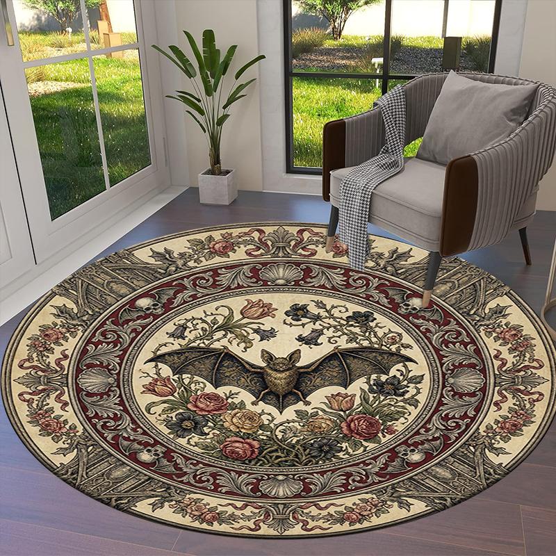Bat Retro Round Area Rug,Carpet Rug for Living Room Bedroom Sofa Playroom Decor,Non-slip Floor Mat100